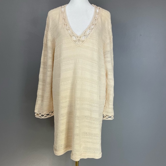 ST. JOHN SPORT Ivory Cream Textured Knit Stripe Wool Blend Tunic Top Size XL - Picture 11 of 11